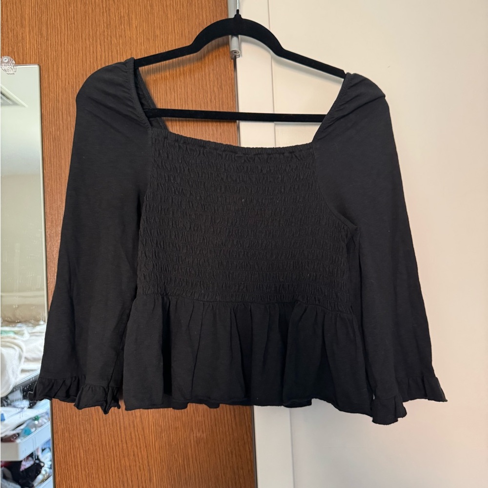 Black Smocked Women's Top